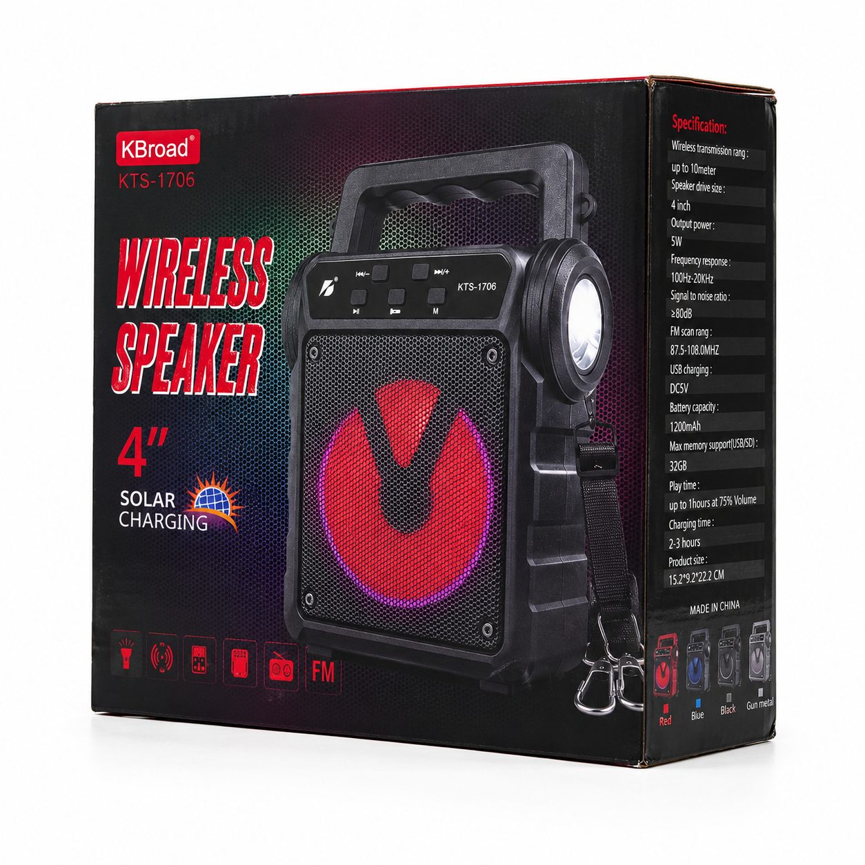 KBroad KTS-1706 Solar Charging Wireless Speaker with LED Light & FM Radio