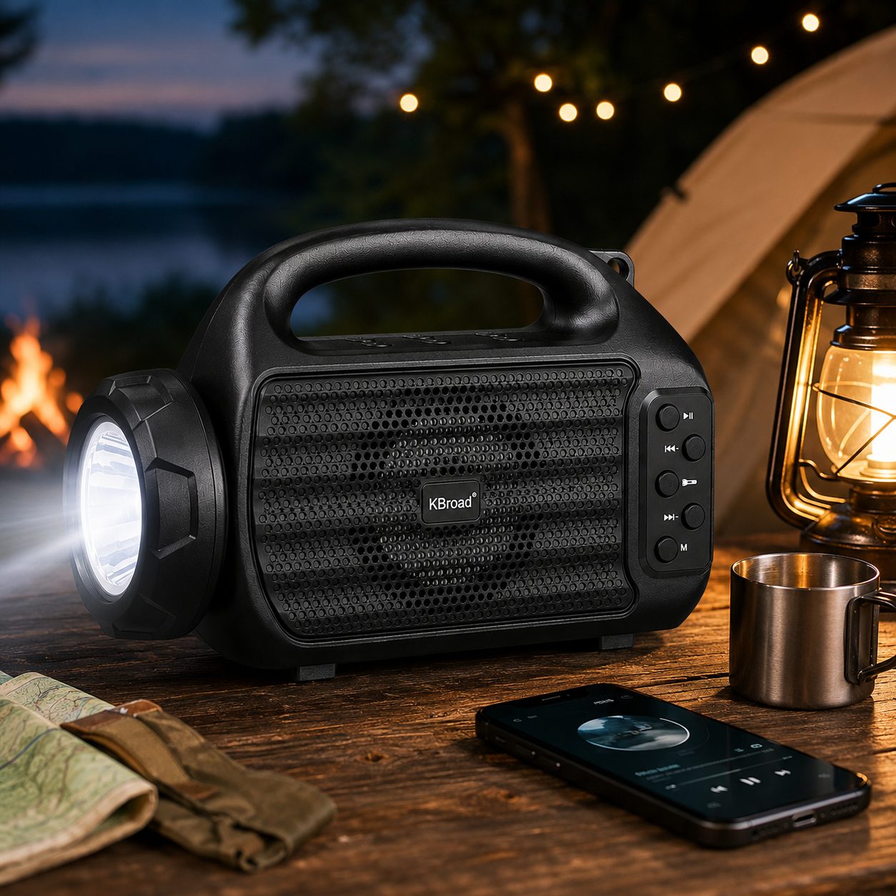KBroad KTS-2202 Portable Wireless Speaker with Solar Charging & LED Flashlight