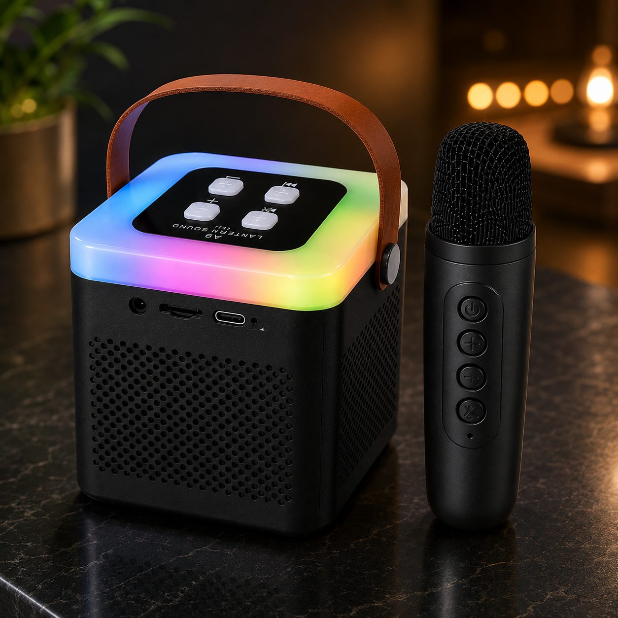 A9 Portable Bluetooth Karaoke Speaker with Wireless Microphone & LED Lantern