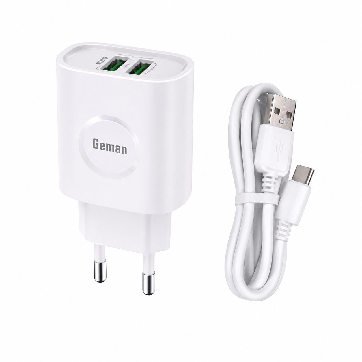 Geman G211 Dual USB Travel Charger with Type-C Cable – 3.1A Fast Charging Adapter