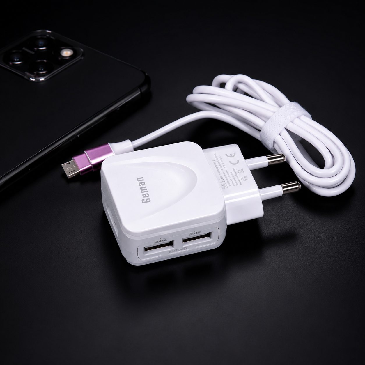 Geman G71 Dual USB Auto-ID Fast Charger 2.4A with Micro USB Cable