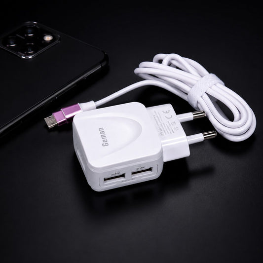 Geman G71 Dual USB Auto-ID Fast Charger 2.4A with Micro USB Cable
